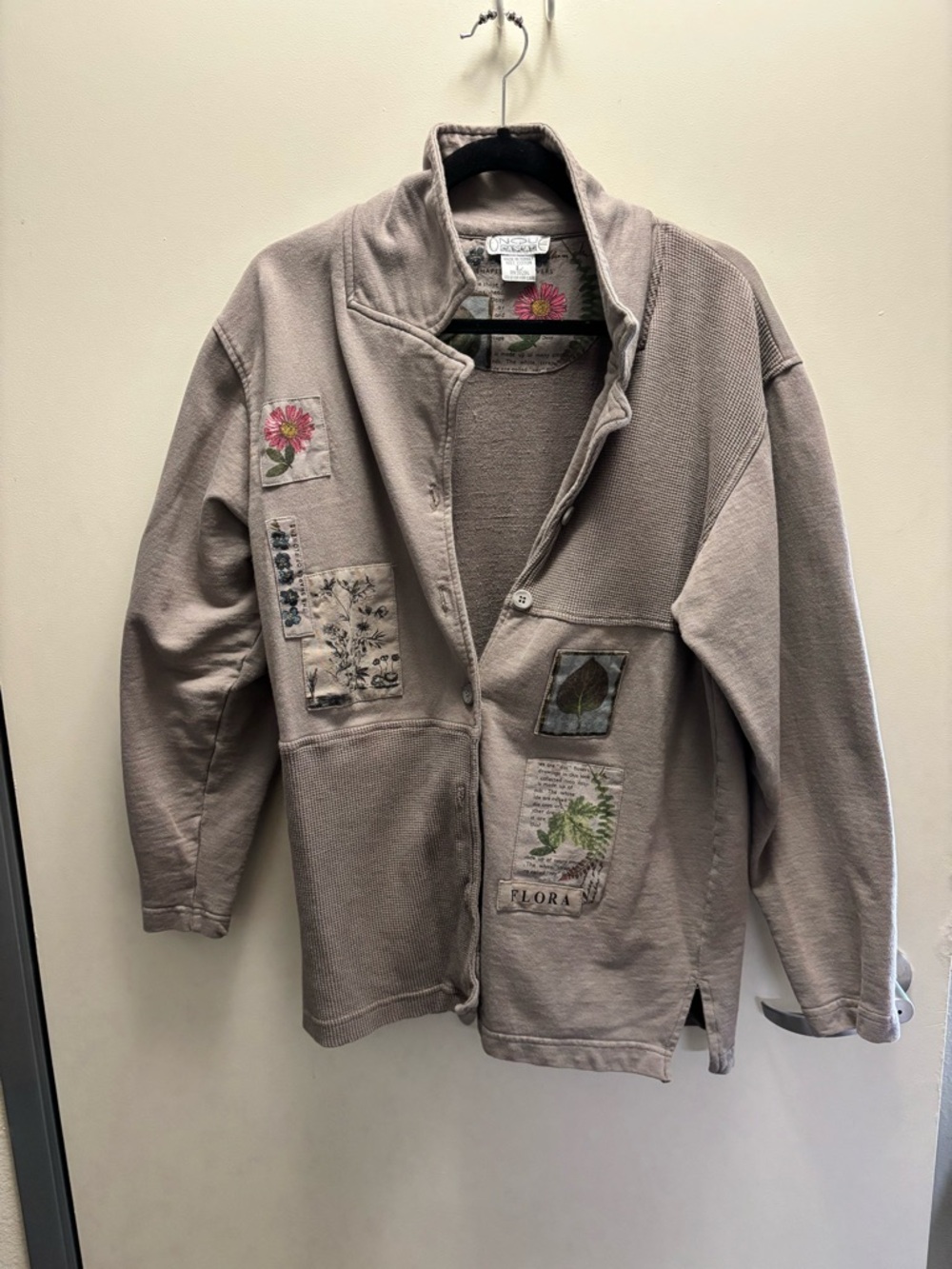 Boho Patchwork Taupe Button-Front Cardigan